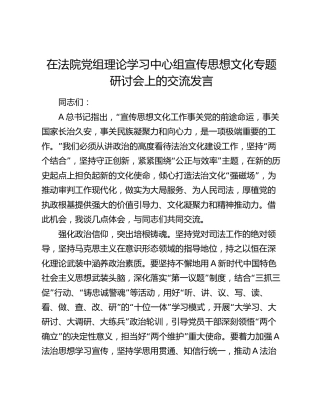 在法院中心组宣传思想文化专题研讨会上的交流发言