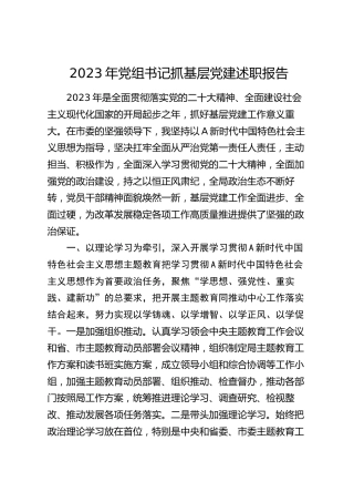 2023年党组书记抓基层党建述职报告3300字