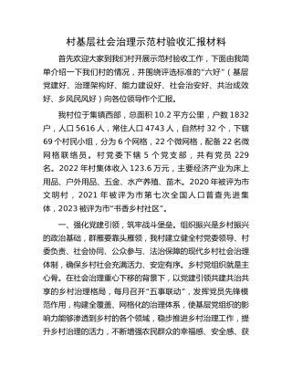 村基层社会治理示范村验收汇报