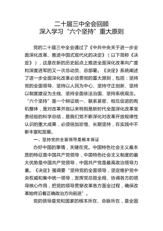 三中全会党课ppt+讲稿：从全会回顾深入学习“六个坚持”重大原则（6600字，29张）