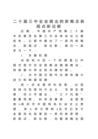 二十届三中全会提出的新概念新观点新论断（1500字，16张）