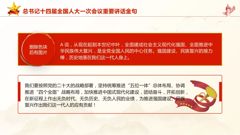 党课ppt+讲稿：十四届人大一次会议重要讲话金句（2800字，22张）_第4页