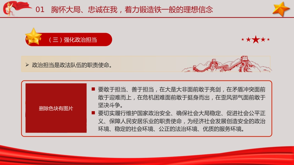 党课ppt+讲稿:筑牢政治忠诚,锻造四个铁一般政法铁军(2400字,21张)_第7页