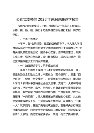 公司领导2023年述职述廉述学报告（德能勤绩廉）