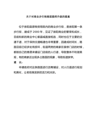 关于对商业步行街路面提档升级的提案