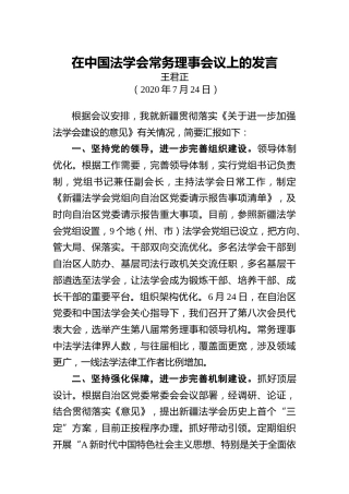 王君正：在中国法学会常务理事会议上的发言
