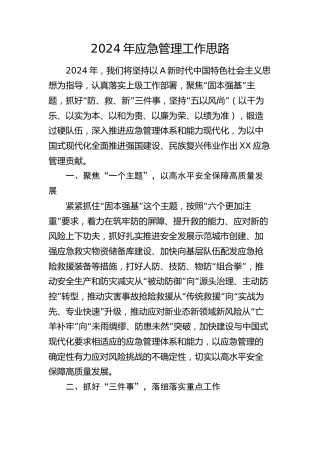 2024年应急管理工作思路（计划要点）
