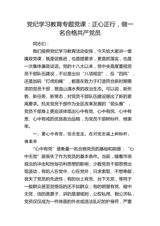 党纪党课：正心正行，做一名合格共产党员