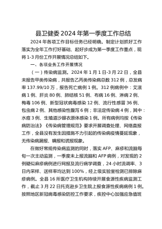 县卫健委2024年第一季度工作总结
