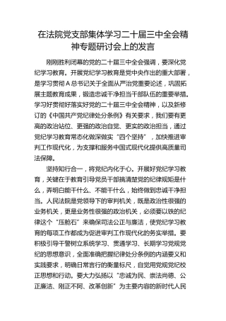 法院二十届三中全会精神专题研讨会上的发言2200字