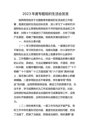 2023年度主题教育专题组织生活会个人对照检查3000字