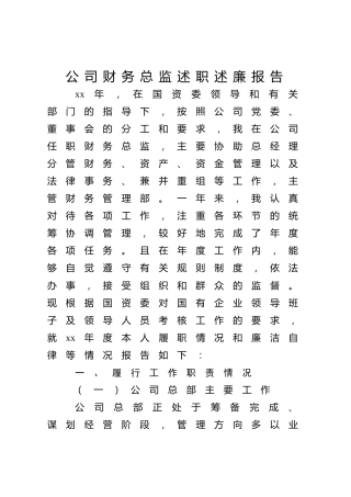 公司财务总监述职述廉报告4900字