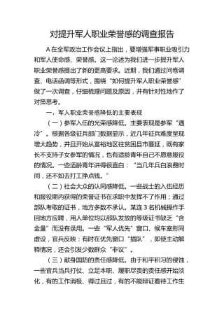 对提升军人职业荣誉感的调查报告