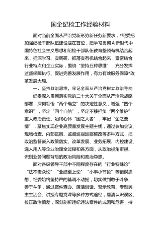 国企公司纪检工作经验总结