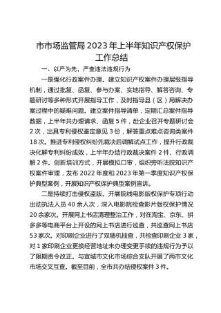 市市场监管局 2023年上半年知识产权保护工作总结