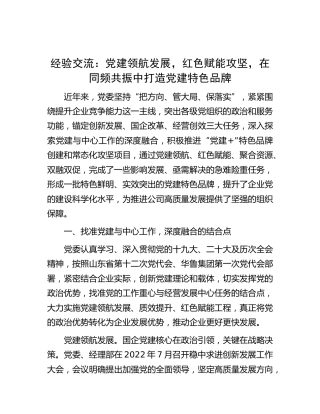 经验交流：党建领航发展， 红色赋能攻坚， 在同频共振中打造党建特色品牌