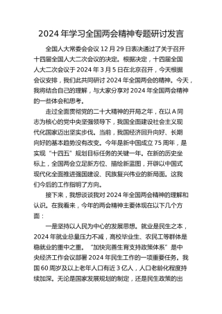 2024年两会精神专题研讨发言