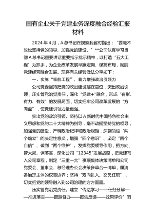 国企公司党建业务深度融合经验总结汇报