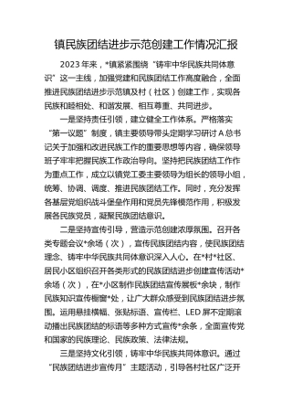 乡镇民族团结进步示范创建工作情况汇报