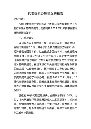 代表提案办理情况的报告（乡镇）