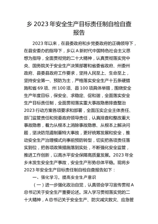 乡镇2023年安全生产目标责任制自检自查报告（9400字总结）