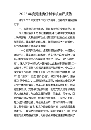 银行2023年度党建责任制考核自评报告（1万字总结）