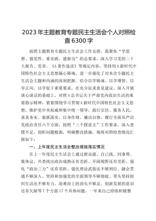 2023年主题教育专题民主生活会个人对照检查6300字
