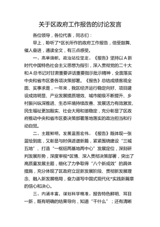 区政府工作报告讨论发言（心得体会）