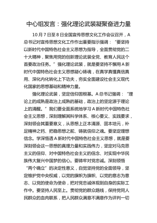 宣传思想文化专题中心组发言：强化理论武装 凝聚奋进力量