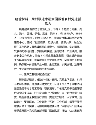 经验交流：跨村联建幸福家园 激发乡村党建新活力