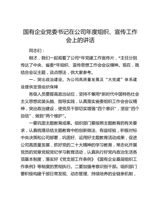 在公司年度组织、宣传工作会上的讲话