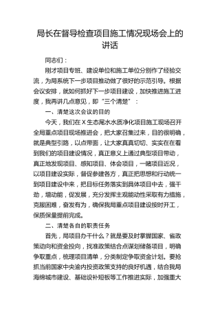 局长在督导检查项目施工情况现场会上的讲话