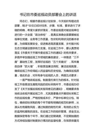书记在市委巡视（巡察）动员部署会上的讲话