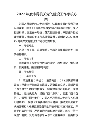 机关党的建设工作考核方案