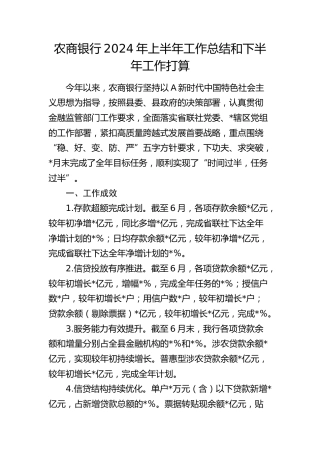 农商银行2024年上半年工作总结