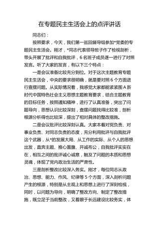 督导组在主题教育专题民主生活会上的点评讲话1800字