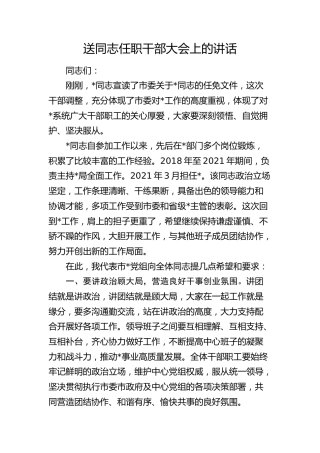 送同志任职干部大会上的讲话