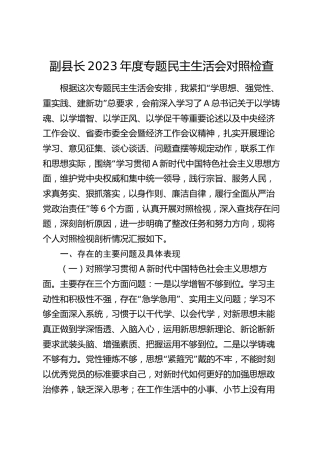副县长2023年度主题教育专题民主生活会对照检查5300字（最新6个方面“践行宗旨、服务人民”）