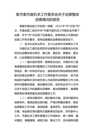 机关工委关于巡察整改进展情况的总结报告