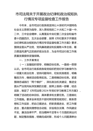 市司法局关于开展政治纪律和政治规矩执行情况专项监督检查工作报告5200字