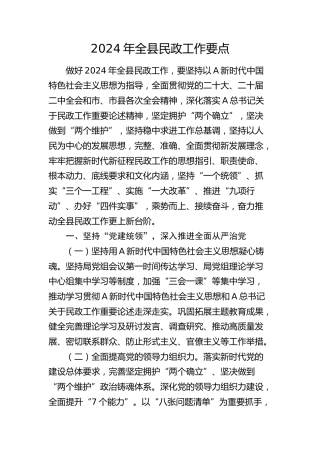 2024年全县民政工作要点（计划）