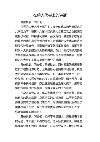 在乡镇人代会上的讲话