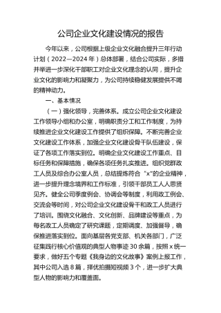 公司企业文化建设情况总结报告3300字