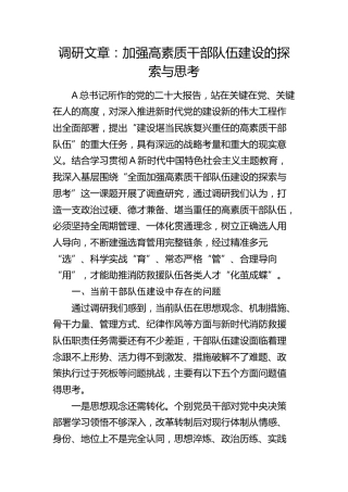 调研报告：加强高素质干部队伍建设的探索与思考