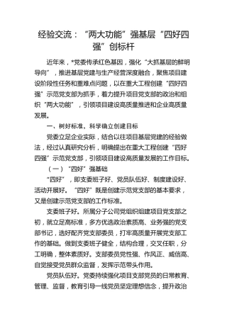 经验交流：“两大功能”强基层 “四好四强”创标杆（发言）