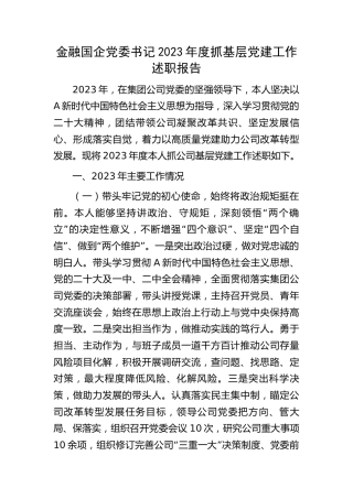 金融国企公司书记2023年度抓基层党建工作述职报告2700字