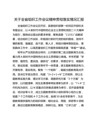 全省组织工作会议精神贯彻落实情况总结汇报