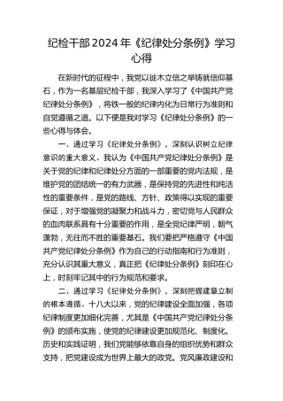 纪检干部《纪律处分条例》学习心得体会发言