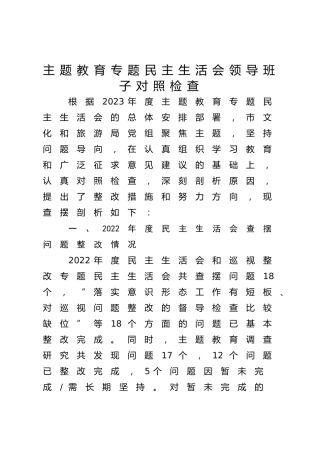 文旅系统2023年度主题教育专题民主生活会班子对照检查6200字（含政绩观+反面典型案例）√