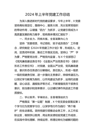 2024年上半年党建工作总结1700字